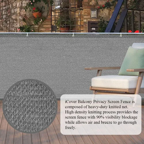 Vista 2 de iCover 3x10 pies de valla de pantalla de privacidad para balcón, cubierta de valla de barandilla resistente a los rayos UV para porche, terraza Gris