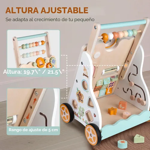 Vista 4 de Andador de madera para bebés, Montessori Push Walker para niños pequeños que aprenden el descubrimiento Multicolor