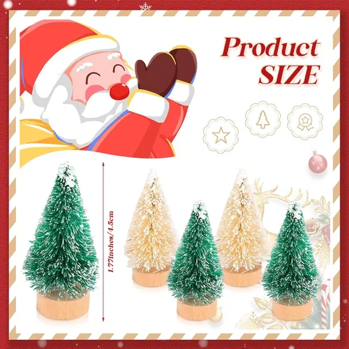 Vista 2 de Crowye 100 piezas de mini árbol de Navidad artificial, árboles de sisal con base de madera para mesa, árboles de botella para decoración de mesa