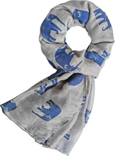 Vista 11 de V28 Hermosa bufanda larga y suave con estampado de elefante azul - grande