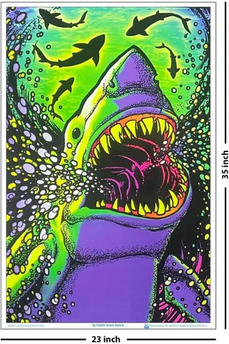 Vista 3 de Scorpio Posters Shark Attack - Póster de luz negra, flocado, 23 x 35 pulgadas