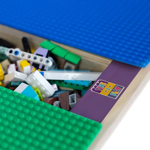 Vista 5 de Time-2-Play - Mesa de juego para niños, compatible con ladrillos Lego, madera contrachapada de abedul extra resistente, 35 pulgadas de ancho x 31