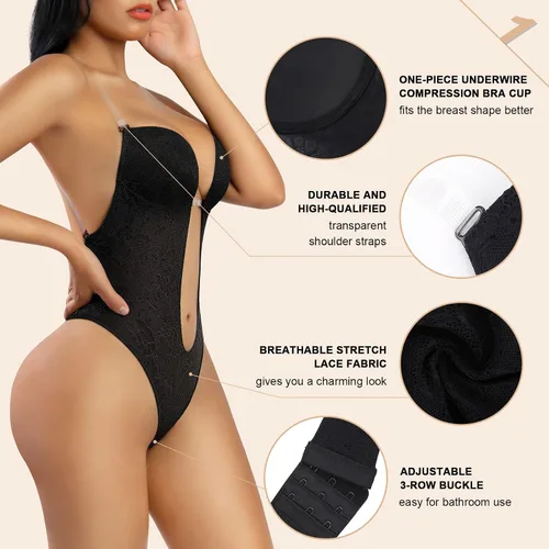 Vista 2 de FeelinGirl Faja invisible sin espalda para mujer, talla grande, faja invisible con brasier integrado