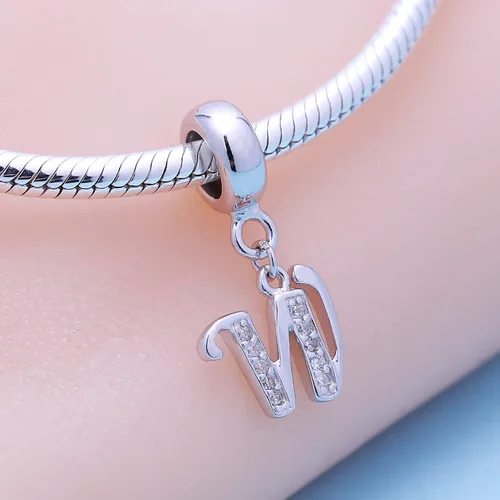 Vista 2 de SoulBeads - Colgantes de plata fina 0,925 de letra inicial, alfabeto A-Z. Dije con cristales compatibles con brazaletes europeos