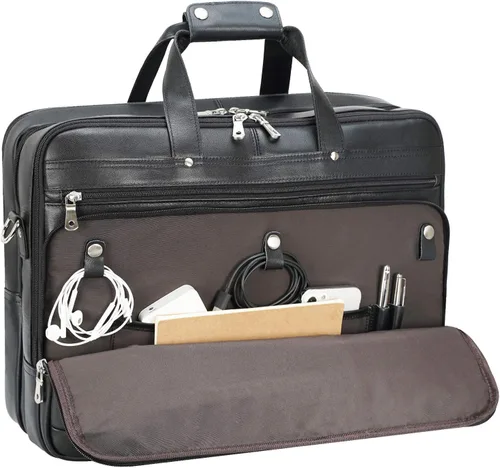 Vista 3 de Polare - Maletín de cuero de grano completo XL de 18 pulgadas para hombres, maletín de viaje de negocios, bolsa de mensajero para portátil de 17.3