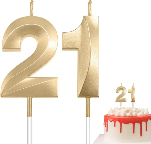 Vista 26 de Velas de 10º cumpleaños de oro champán - Velas de 10 números para decoración de pasteles