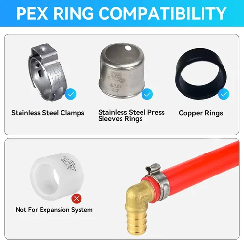Vista 5 de Paquete de 10 codos reductores de crimpado GUOFIS PEX, 3/4" x 1/2" LF latón PEX montaje codo de 90 grados para tubería Pex (PEX1807064-10)