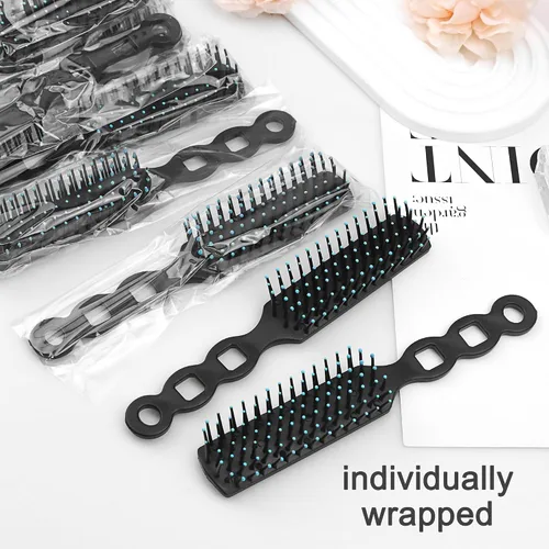 Vista 5 de Cepillos de pelo a granel para personas sin hogar, paquete de 12 cepillos de pelo a granel para cabello rizado, ondulado, secado de pelo, Negro