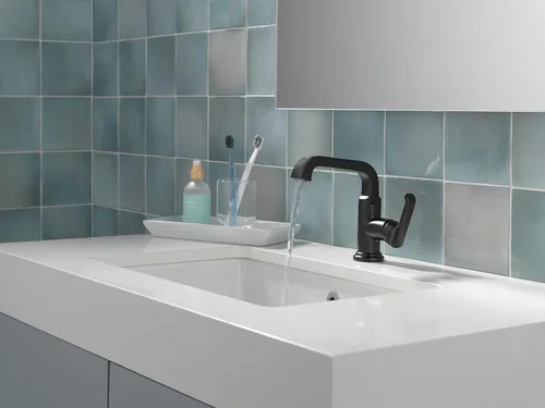 Vista 7 de Delta Faucet Tetra - Grifo de baño de un solo agujero negro mate, grifo de baño de una sola manija, grifo de lavabo de baño, tecnología de sello