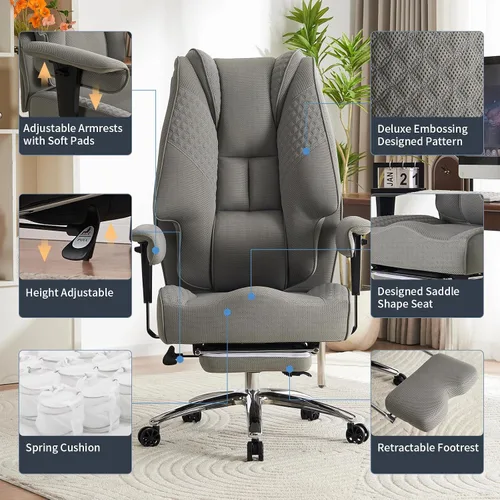 Vista 3 de EXCEBET Silla de oficina grande y alta con reposapiés, silla de oficina ejecutiva de piel sintética con respaldo alto, 400 libras, sillas