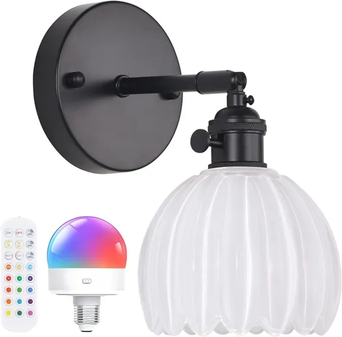 Vista 51 de Shenmoyl Aplique de pared vintage a pilas con bonita pantalla de vidrio de tulipán blanco, inalámbrico, recargable, luz de pared funciona
