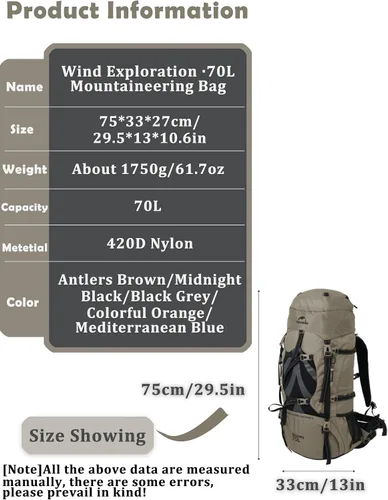 Vista 5 de Naturehike 70+5L Mochila de senderismo con cubierta de lluvia Azul