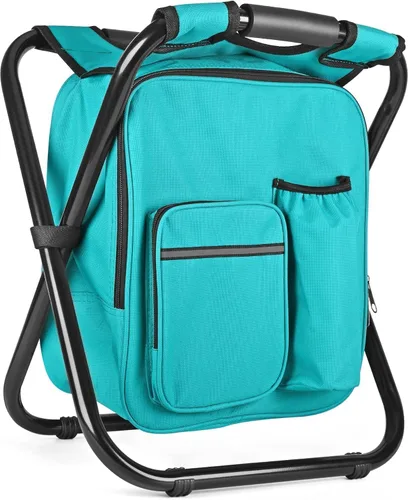 Vista 14 de Kikerike Silla enfriadora de taburetes tipo mochila resistente de 200 libras de carga máxima, portátil, ligera, plegable, para pesca, camping, caza