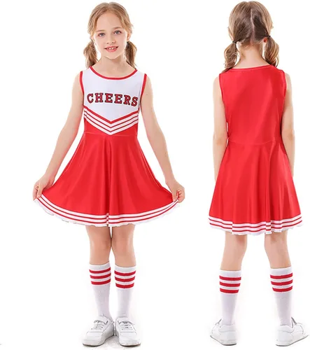 Vista 5 de Disfraces de animadora para niñas, vestidos de animadora, uniforme de animación, pompones