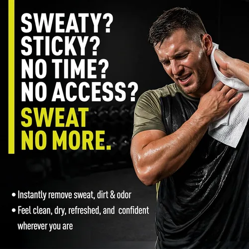 Vista 3 de Sweat No More - Toallitas corporales – Ducha portátil sin enjuague para adultos, artículos de aseo de tamaño de viaje, gimnasio, artículos