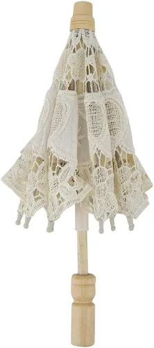Vista 9 de Diyeeni Paraguas de novia, elegante sombrilla de bordado de algodón con encaje floral hecho a mano, sombrilla con mango de madera para bodas
