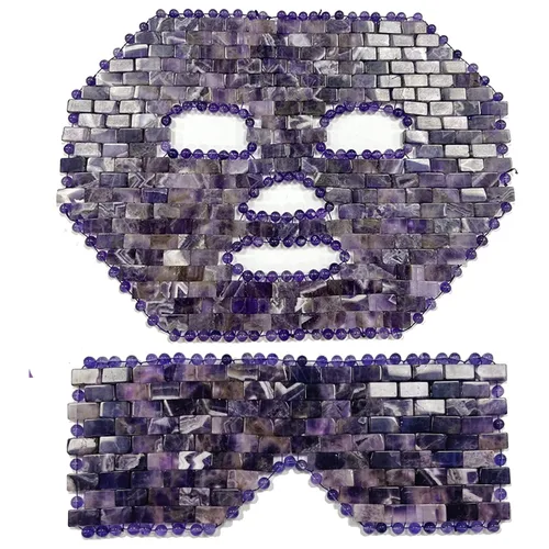 Vista 9 de Juego de máscaras faciales de jade natural con piedra de jade antienvejecimiento para dormir con máscara de ojos y rodillo de jade y Gua Sha Beauty