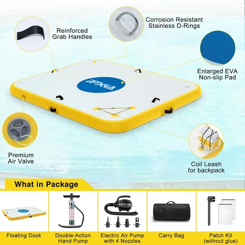 Vista 5 de Inflatable Dock- Floating Docks for Lakes 10ft 6ft 8ft 5ft, Inflatable Water Mat Island Float Blow Up Platform for River, Pool, Ocean