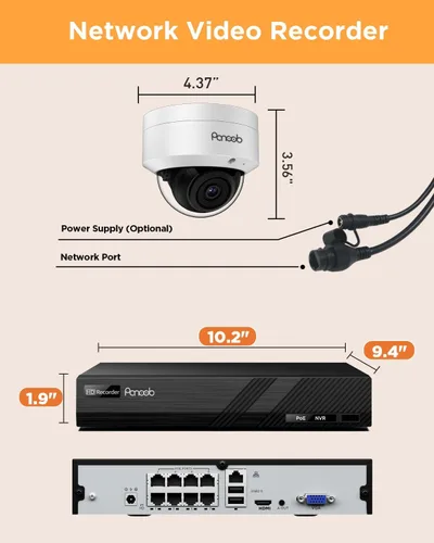 Vista 7 de Sistema de cámara de seguridad PoE de 5MP para exteriores con disco duro de 2 TB, PD54A0408-5M2-1