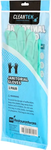 Vista 2 de Restaurantware Guantes de limpieza verdes, 10 pares de guantes de nitrilo de 15 mil de grosor, pequeños y resistentes con puño largo, forro