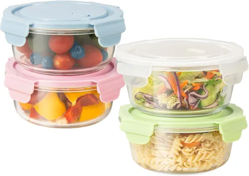 Vista 12 de 16 onzas Recipientes de vidrio para preparar comidas, recipientes herméticos de vidrio de 2 tazas con tapas, recipientes de sopa de vidrio