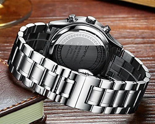 Vista 6 de CRRJU - Reloj de pulsera de acero inoxidable para hombre resistente al agua cronógrafo correa de acero inoxidable