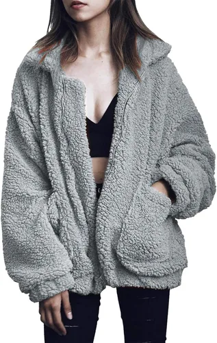 Vista 16 de PRETTYGARDEN - Chaqueta de forro polar Sherpa de gran tamaño para mujer Negro