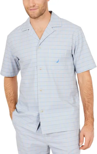 Vista 5 de Nautica Men's Short Sleeve 100% Cotton Soft Woven Button Down Pajama Top Azul