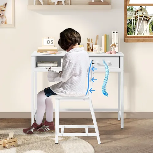 Vista 8 de MAHANCRIS Juego de escritorio y silla para niños, escritorio de escritura para estudiantes, escritorio de estudio para niños con clasificador