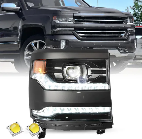 Vista 12 de Ensamble de faro HID/Xenón SOCKIR Compatible con Chevy Silverado 1500 2016-2019/19 Chevy Silverado 1500 LD [con bombilla HID D5S] con DRL LED