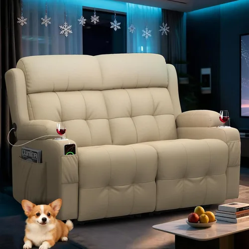 Vista 14 de Sofá reclinable de dos plazas, asientos de cine en casa, sofá reclinable con USB, consola central, sillón reclinable de pared para caravana