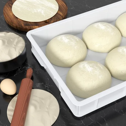 Vista 6 de Paquete de 4 cajas de prueba de masa de pizza comercial con tapa Contenedor de masa para pizza, tapa a juego, duradero y fácil de limpiar, gran