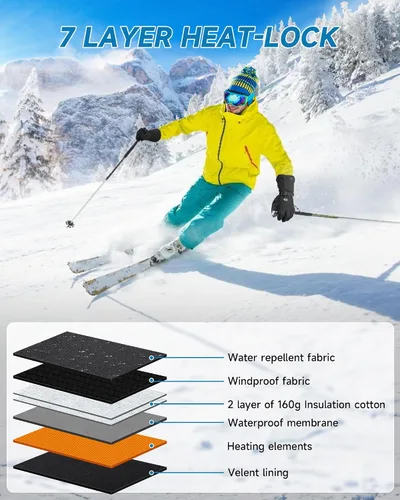 Vista 3 de Guantes calentados Neveland para hombres y mujeres 4800mAh recargables 8H guantes de esquí eléctricos calentados impermeables con pantalla táctil