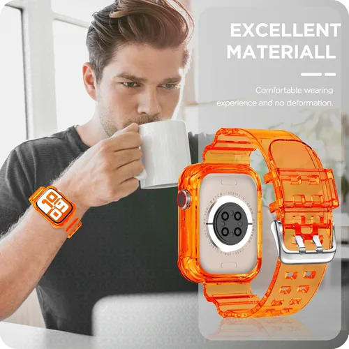 Vista 194 de DABAOZA - Correa transparente compatible con Apple Watch con estuche protector, correa deportiva de TPU con brillo para mujeres y hombres