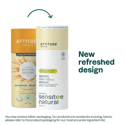 Vista 2 de ATTITUDE Desodorante sin bicarbonato de sodio para pieles sensibles con avena y aceite de argán, verificado por EWG, sin aluminio, sin plástico, 3
