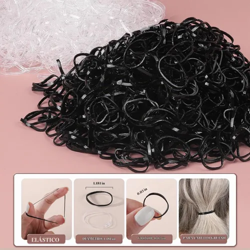 Vista 4 de YGDZ Lazos elásticos para el cabello, 1500 bandas de goma transparentes para el cabello, ligas negras para el cabello, mini bandas elásticas negro