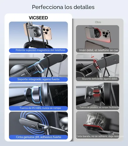 Vista 7 de VICSEED Soporte para teléfono Tesla. Potencia magnética más fuerte: soporte plegable oculto para teléfono Tesla compatible con todos los teléfonos