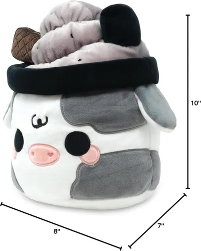 Vista 7 de Cuddle Barn - Mooshake de sésamo negro Juguete de peluche coleccionable de peluche súper suave y lindo kawaii de vaca, 10 pulgadas