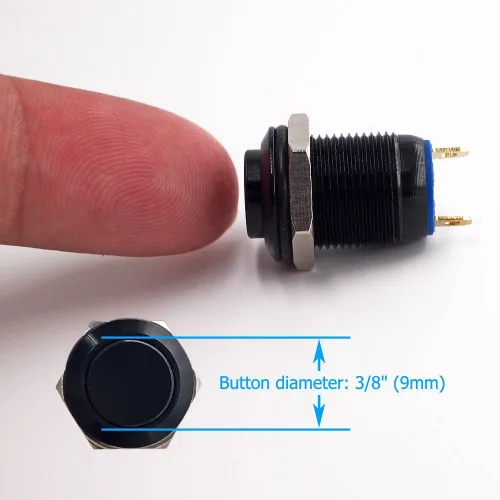 Vista 3 de Interruptor de botón momentáneo, URTONE UR125, 1NO SPST DC/AC 36V 2A, carcasa de metal de aleación de aluminio adecuada para orificio de montaje
