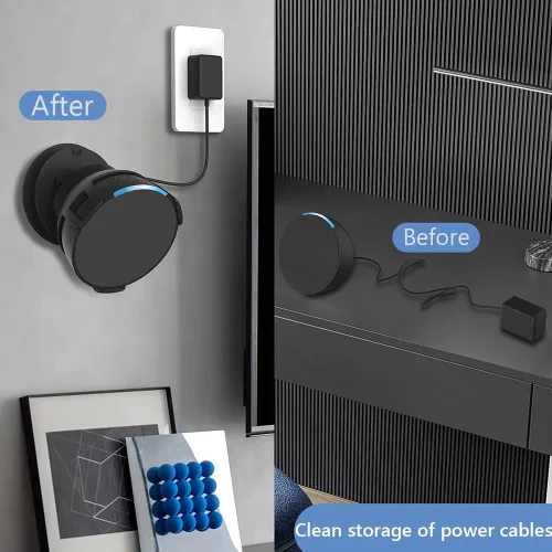 Vista 2 de Estante de pared para altavoces Echo Pop, soporte para Echo Pop con gestión de cables integrada que ahorra espacio para accesorios de altavoces Echo