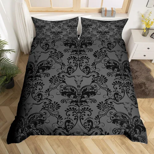 Vista 43 de Erosebridal Juego de ropa de cama gótica de damasco para adultos, funda de edredón victoriana antigua, tamaño individual, funda de edredón gótica