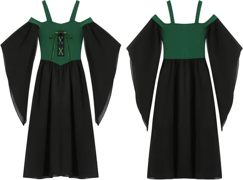 Vista 4 de YUUMIN Disfraz de princesa medieval para niñas, vestido renacentista, cuello cuadrado, vestido de Halloween o cosplay