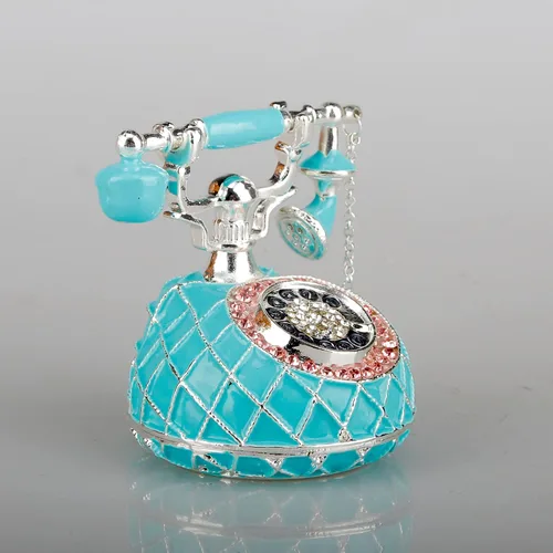 Vista 3 de SEVENBEES Figuras de teléfono turquesa, caja esmaltada con bisagras con cristales rosados, joyeros decorativos, coleccionables, regalos para niñas