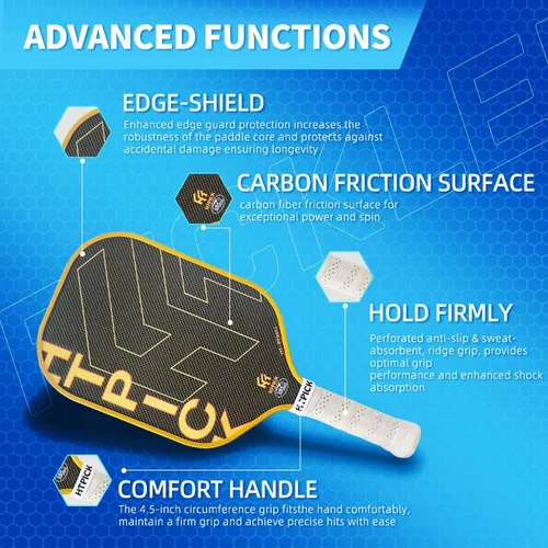 Vista 2 de Pickleball Paddles, Carbon Fiber Pickleball Paddle High Grit & Spin with PP Honeycomb Core 16mm Thickness and Thermoformed Elongated