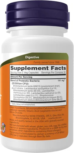 Vista 2 de NOW Foods Suplementos, Clinical GI Probiotic™, Fórmula 50+, Cepa Verificada, 60 Cápsulas Veganas