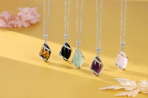 Vista 2 de Jovivi Collar de Piedra de Cuarzo Rosa y Amatista para Mujeres y Hombres, Joyería de Colgante de Cristal Reiki Curativo de Gema Natural