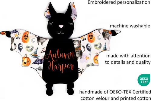 Vista 5 de Artículos para baby shower de Halloween, manta de seguridad de felpa de murciélago, relleno de canasta de regalo del primer Halloween del bebé
