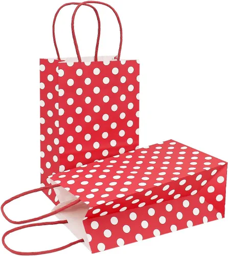 Vista 10 de AZOWA Bolsas de papel azul claro con lunares blancos, pequeñas bolsas de regalo de lunares azul claro para recuerdos de fiesta