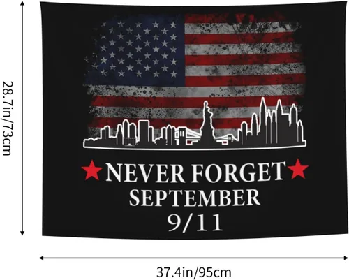 Vista 7 de Rqwaaed 9/11 Septiembre 11th We Will Never Forget Tapestry embellece perfectamente la pared 29x37in