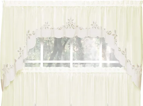 Vista 4 de Today's Curtain Plymouth Classic Battenburg - Cenefa transparente con apliques, 14 pulgadas, color crudo